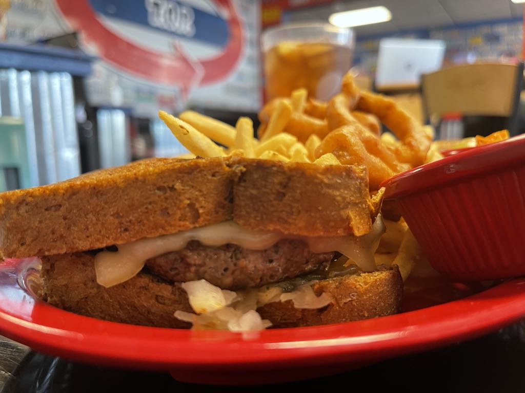 The South Kitsap Reuben Burger with sides